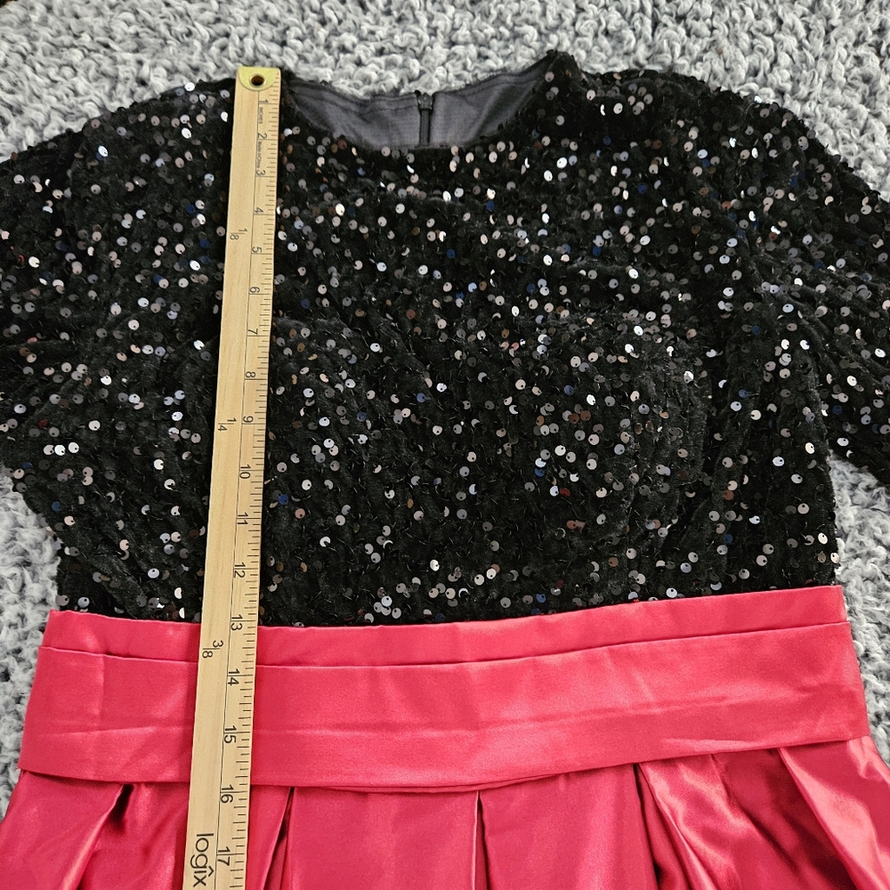 Black & Red Maxi Dress M Medium Sequined Satin Long Sleeve Formal Gown AO YAN - Picture 11 of 12